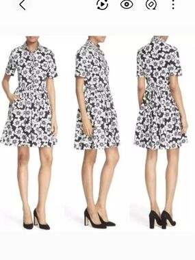 kate spade Hollyhock Black and White, Blue Floral Fit&Flare Dress Sz.2